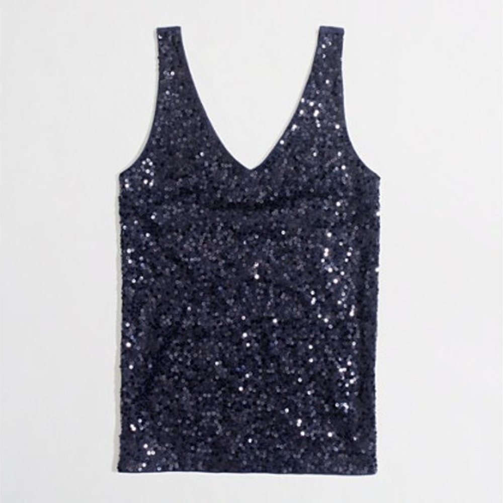 NWT XS Jcrew Sequin Vneck Tank in Navy